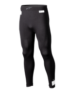 Alpinestars ZX Evo V3 Bottom, leggings base layer neri per motorsport, intimo racing ignifugo, design a lunghezza intera con etichette di certificazione FIA e SFI bianche, fascia elastica in vita con logo Astars grigio, vestibilità affusolata ed elegante
