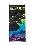 Alpinestars Buff Ignite Neck Tube, scaldacollo da moto, nero con grafiche astratte rosa fluorescente, giallo, blu e viola, con logo Alpinestars e marchio Buff, leggero e senza cuciture
