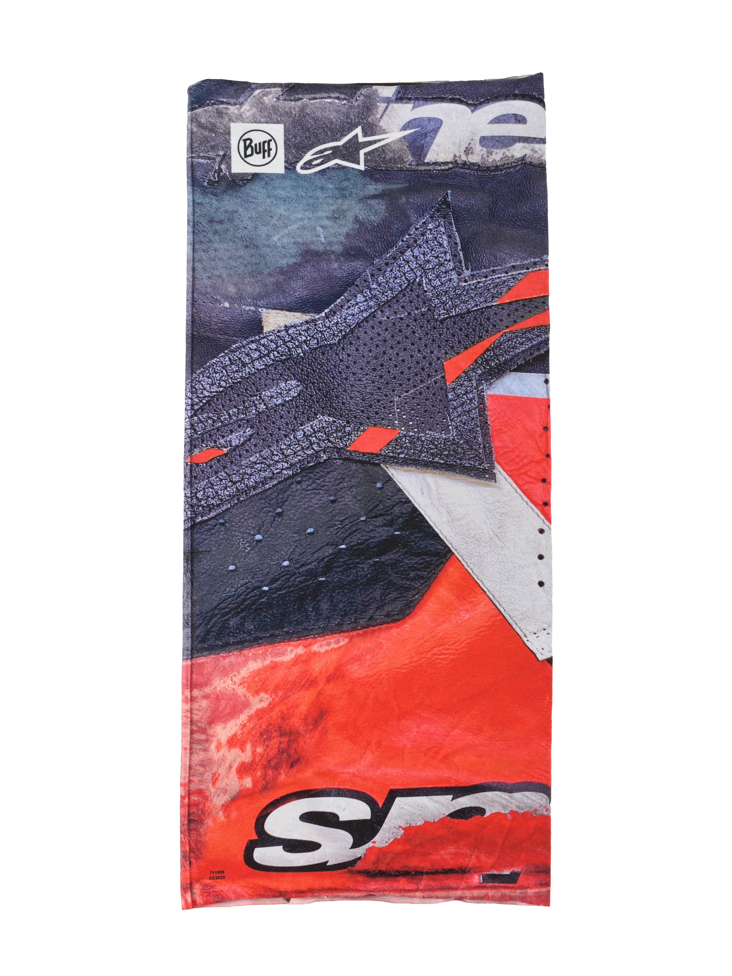 Alpinestars Buff Ignite Neck Tube, scaldacollo multifunzionale, nero e rosso brillante con dettagli bianchi, con grande grafica a stella, loghi Alpinestars e Buff, design sportivo per la guida in moto
