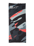 Buff Mogress Neck Tube, scaldacollo multifunzione, Black Camo Red Fluo, motivo astratto in nero, grigio e rosso fluorescente, tessuto leggero senza cuciture con loghi Buff e Alpinestars