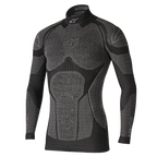 Alpinestars Ride Tech Top Long Sleeve Winter, intimo tecnico base layer, nero e grigio, con pannelli a trama a nido d'ape, collo a lupetto e vestibilità a compressione per la guida in moto in climi freddi