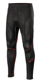 Alpinestars Ride Tech V2 Bottom Summer, pantaloni intimo tecnico moto, nero con dettagli rossi, pannelli in mesh testurizzato, logo a stella rosso sulla gamba, strato compressivo traspirante
