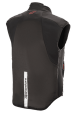 Alpinestars HT Heat Tech Vest, nero, vista posteriore con logo Astars rosso sulla parte superiore e striscia riflettente bianca verticale con marchio Alpinestars sulla parte inferiore, strato di base riscaldato da moto