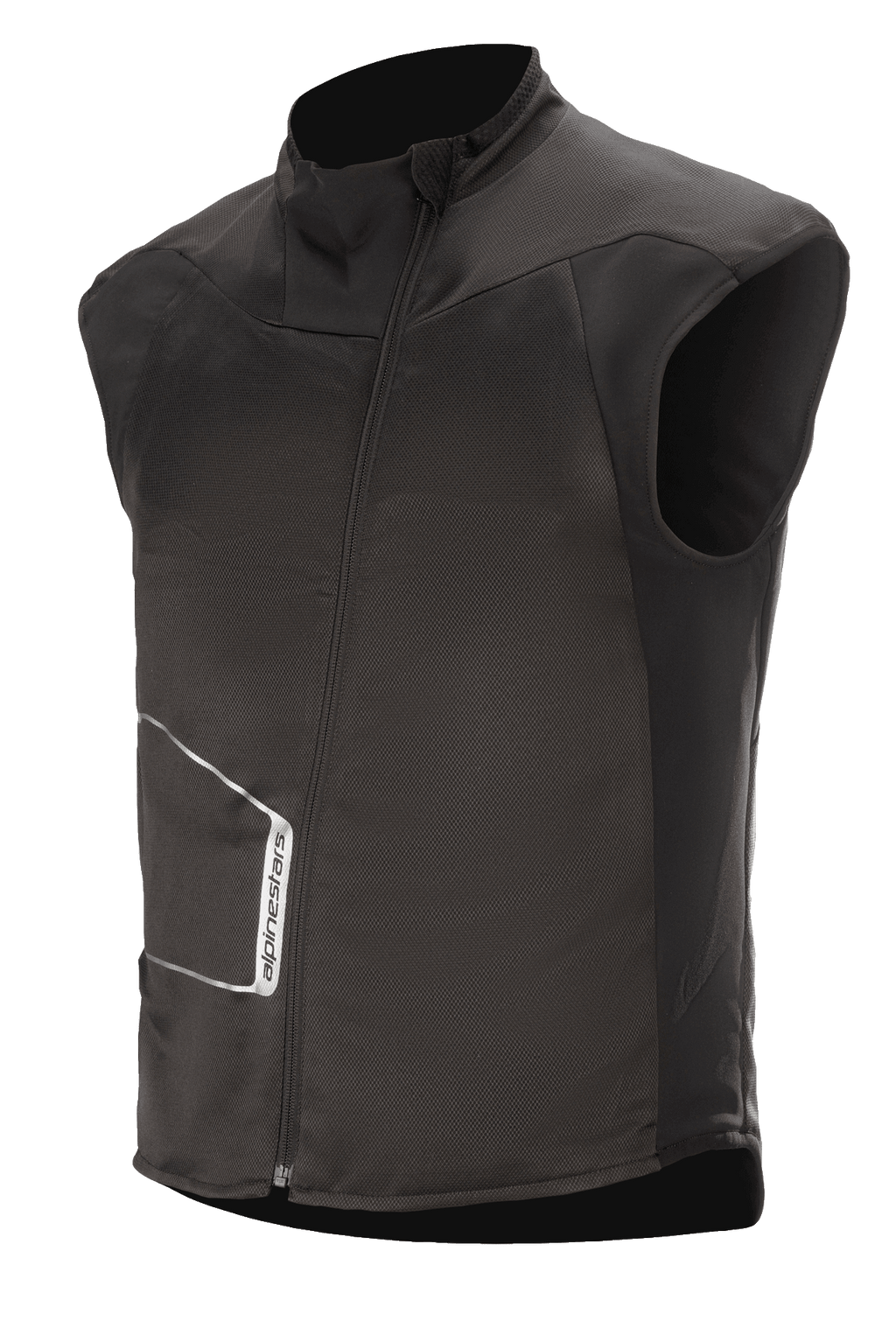Alpinestars HT Heat Tech Vest, gilet riscaldato da moto senza maniche, nero, collo alto con cerniera frontale asimmetrica, costruzione in tessuto tecnico con logo Alpinestars bianco, strato termico per adventure e touring invernale