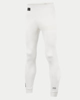 Alpinestars Race Bottom FIA, pantaloni intimo tecnico auto racing, bianco, con etichetta FIA nera sul fianco e logo sulla parte inferiore della gamba, tessuto ignifugo leggero e traspirante per motorsport professionale