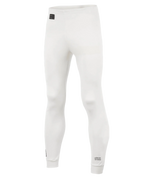 Alpinestars Race Bottom FIA, pantaloni intimo tecnico per auto racing, bianco con patch logo nere, tessuto leggero e ignifugo, progettati per essere indossati sotto la tuta da pilota