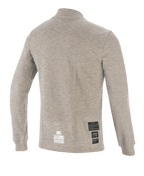 Alpinestars Race V3 Top a maniche lunghe, sottotuta per auto racing, grigio melange, vista posteriore con tessuto tecnico ignifugo e patch di certificazione FIA vicino all'orlo