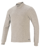 Top Alpinestars Race V3 a maniche lunghe, sottotuta per corse automobilistiche, grigio, caratterizzato da collo a lupetto con logo a stella nero, maniche lunghe, tessuto ignifugo testurizzato e marchio Alpinestars sull'orlo