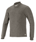 Alpinestars Race V3 Long Sleeve Top, strato base tecnico per motorsport, grigio Anthracite Melange, collo a lupetto con logo a stella bianco, maniche lunghe, tessuto ignifugo melange, sottotuta professionale per automobilismo