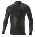 Alpinestars ZX Evo V2 Top a maniche lunghe, maglia intima per auto racing, nero e grigio, collo alto con logo bianco, motivo jacquard, abbigliamento tecnico aderente con trama in maglia leggera