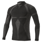 Alpinestars ZX Evo V2 Top a maniche lunghe, maglia intima per auto racing, nero e grigio, collo alto con logo bianco, motivo jacquard, abbigliamento tecnico aderente con trama in maglia leggera