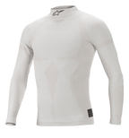 Alpinestars ZX Evo V2 Top a maniche lunghe, bianco grigio, sottotuta ignifugo per auto da corsa, colletto alto con logo Astars nero, costruzione senza cuciture con motivo jacquard, intimo tecnico leggero e aderente