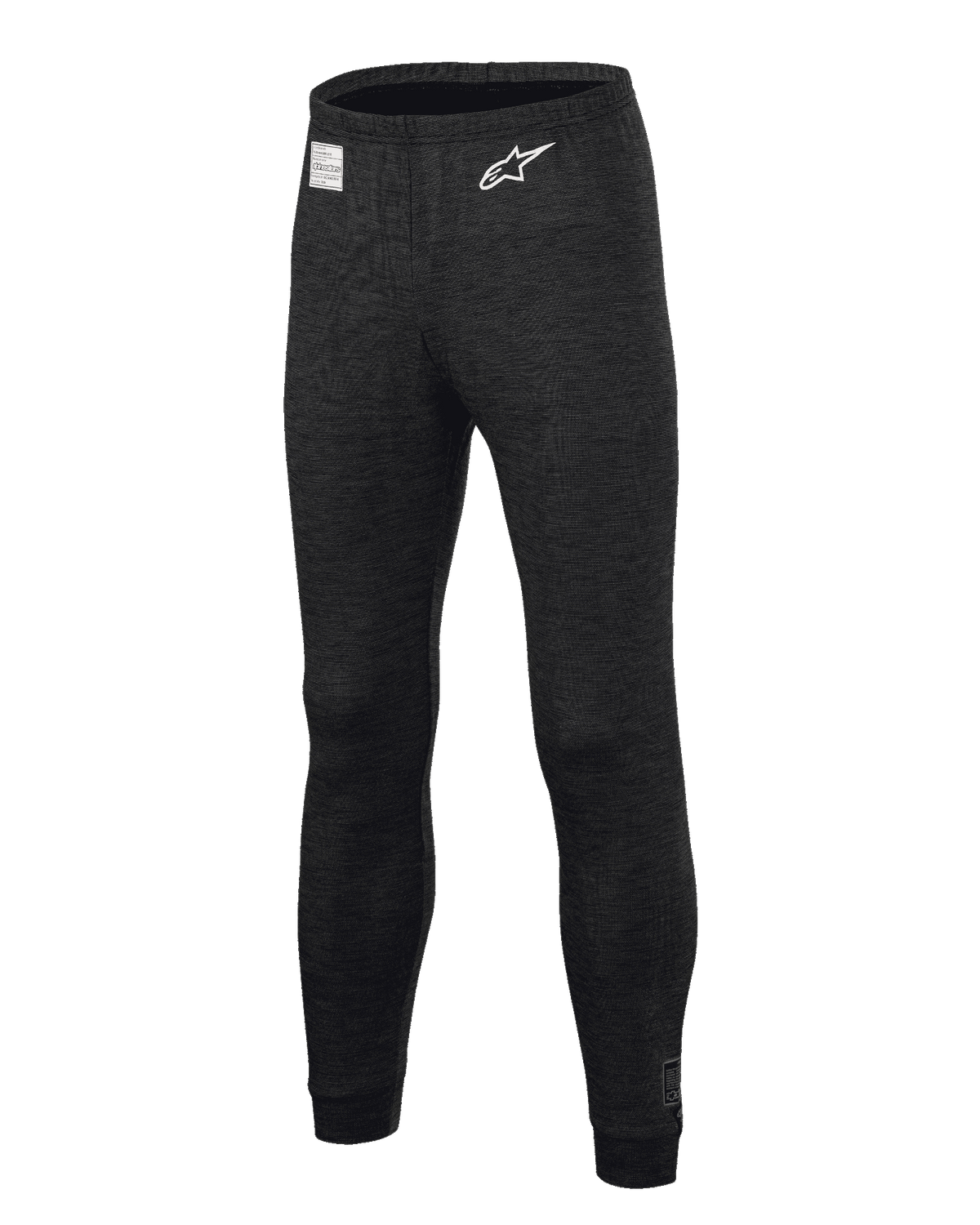Alpinestars Race V3 Bottom, pantaloni intimo tecnico per auto racing, nero, con tessuto testurizzato ignifugo, logo a stella bianco sulla coscia, etichetta di certificazione FIA in vita, sottotuta tecnico a tutta lunghezza per il motorsport professionale