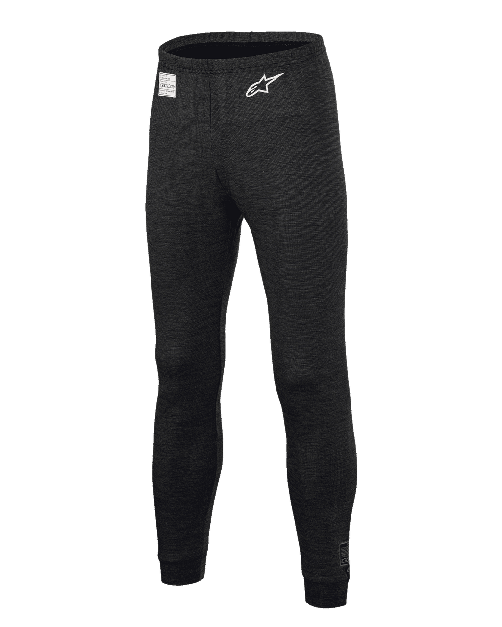 Alpinestars Race V3 Bottom, pantaloni intimo tecnico per auto racing, nero, con tessuto testurizzato ignifugo, logo a stella bianco sulla coscia, etichetta di certificazione FIA in vita, sottotuta tecnico a tutta lunghezza per il motorsport professionale