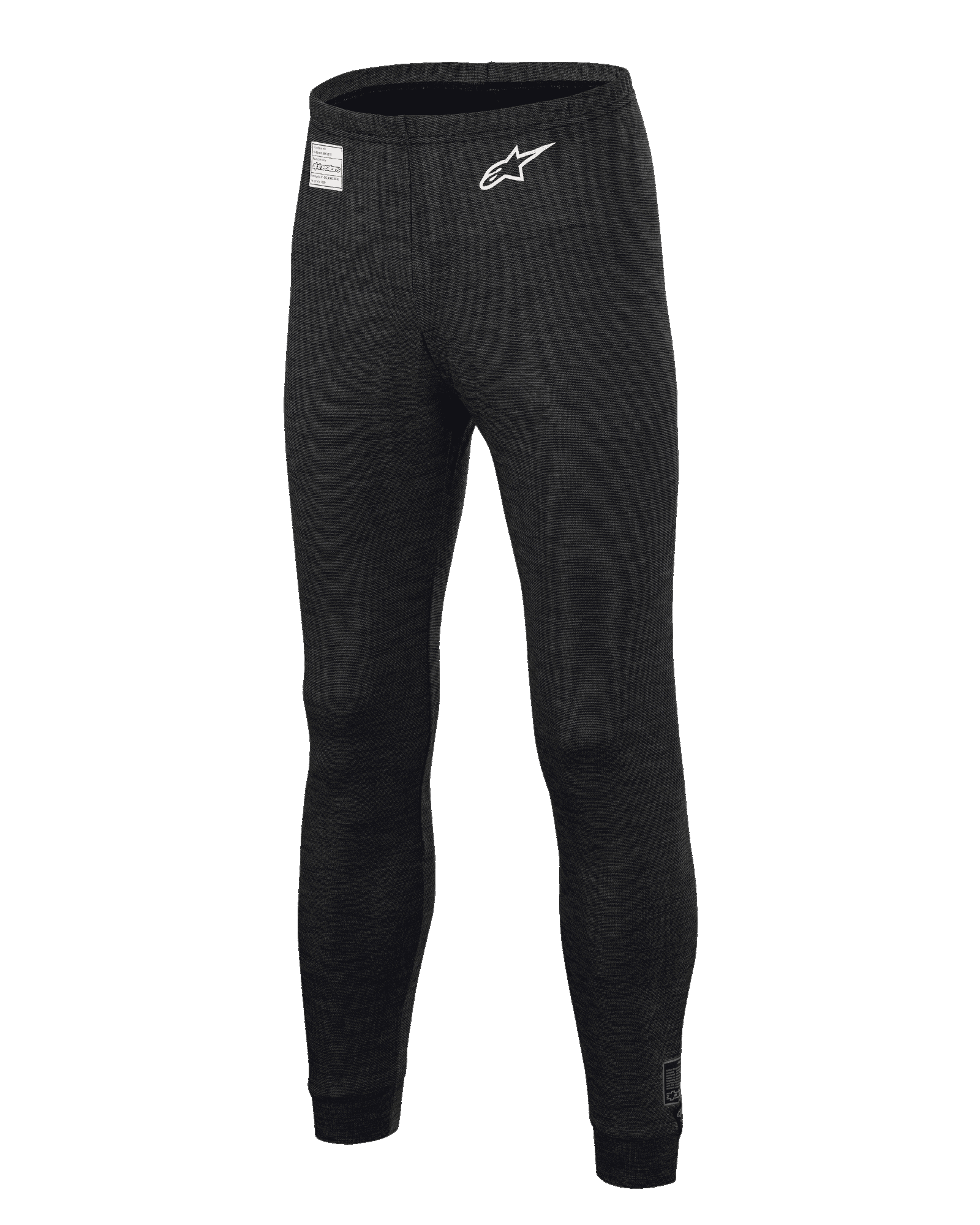 Alpinestars Race V3 Bottom, pantaloni intimo tecnico per auto racing, nero, con tessuto testurizzato ignifugo, logo a stella bianco sulla coscia, etichetta di certificazione FIA in vita, sottotuta tecnico a tutta lunghezza per il motorsport professionale