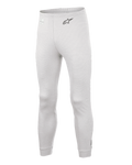 Alpinestars Race V3 Bottom, pantaloni sottotuta per auto, bianco, materiale ignifugo testurizzato, logo A-star nero sul fianco, polsini e vita a costine, sottotuta tecnico leggero