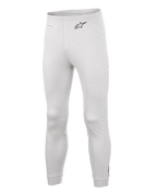 Alpinestars Race V3 Bottom, pantaloni sottotuta per auto, bianco, materiale ignifugo testurizzato, logo A-star nero sul fianco, polsini e vita a costine, sottotuta tecnico leggero