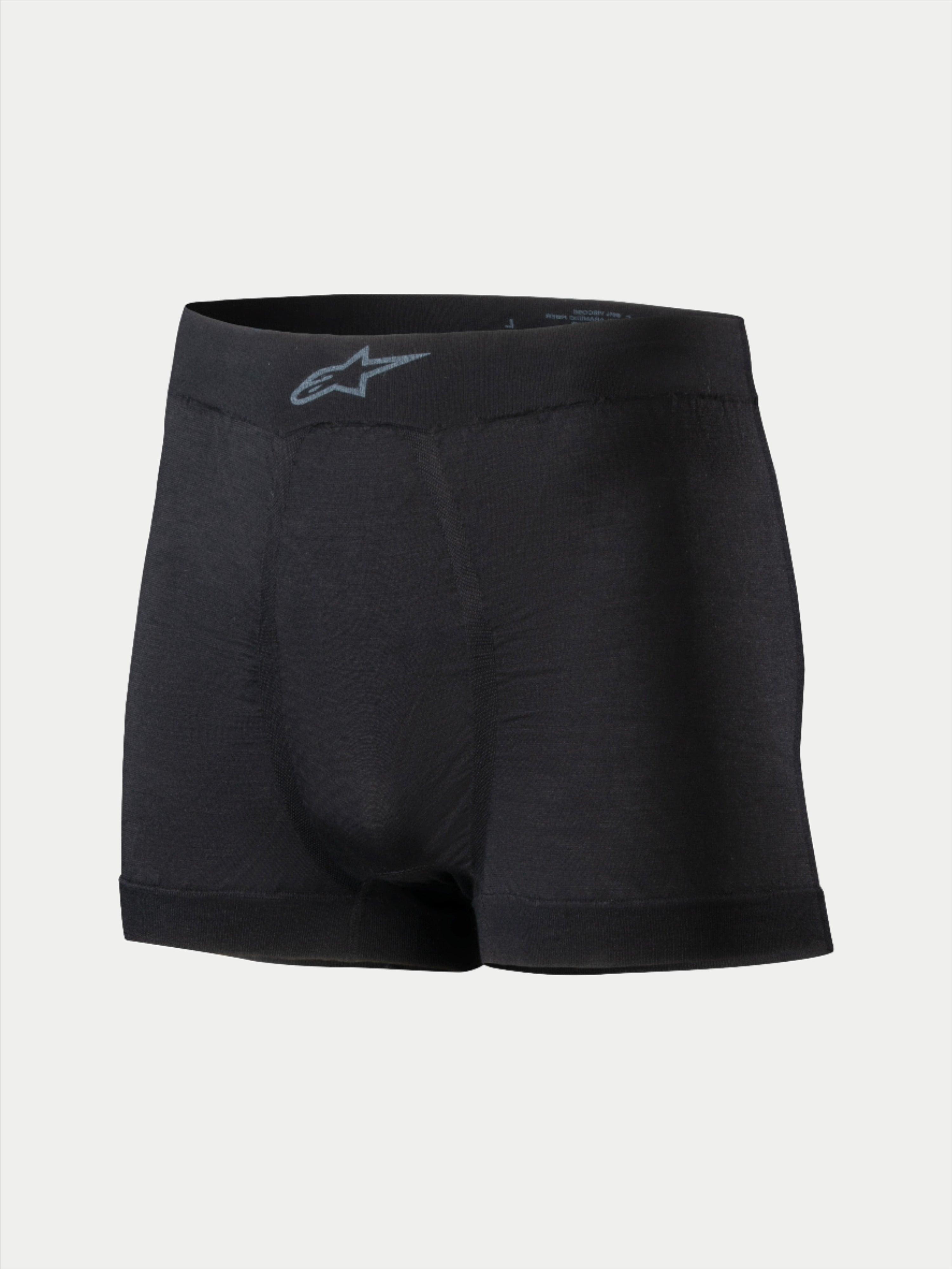 Boxer Alpinestars TECH ZX, biancheria intima base layer per auto racing, nero, con logo Alpinestars grigio sulla fascia in vita, tessuto leggero ignifugo, abbigliamento motorsport certificato FIA 8856-2018