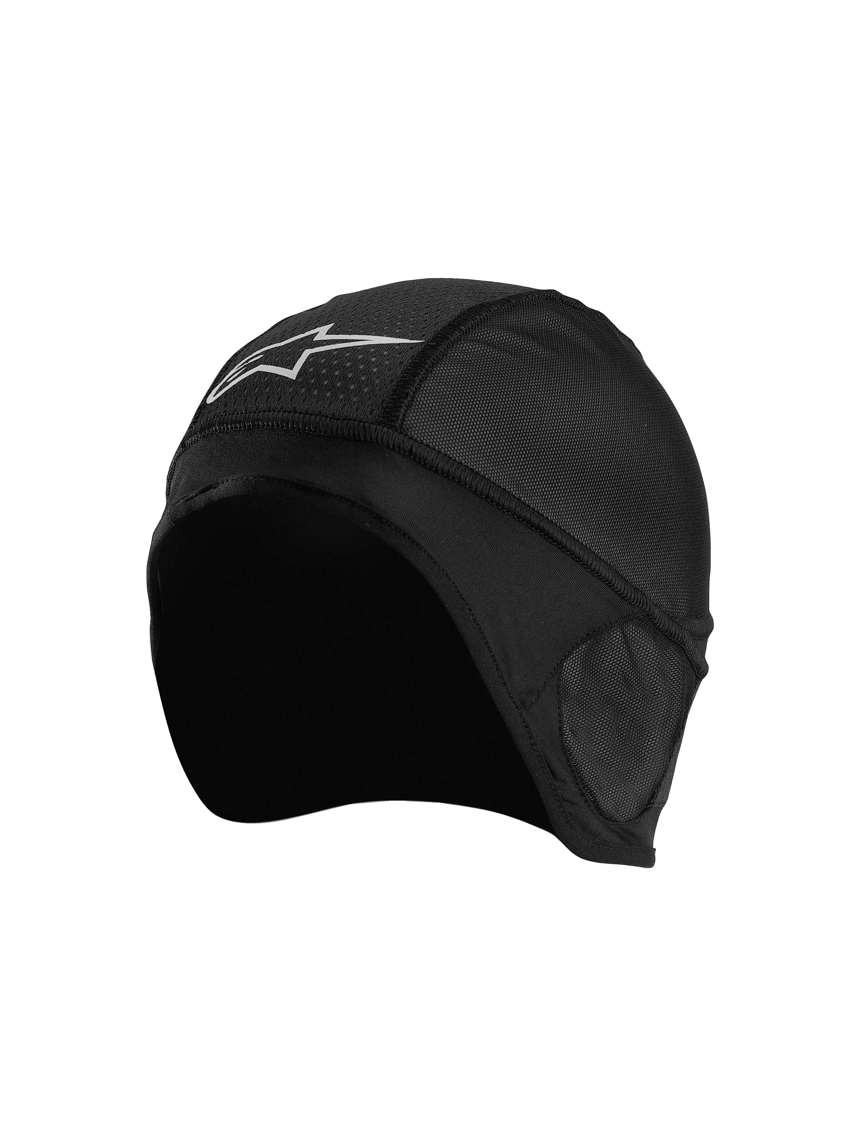 Alpinestars Balaclava Skull Cap, sottocasco da moto nero, pannelli in mesh traspirante, logo stella bianco, design ergonomico con cuciture piatte per il comfort sotto il casco