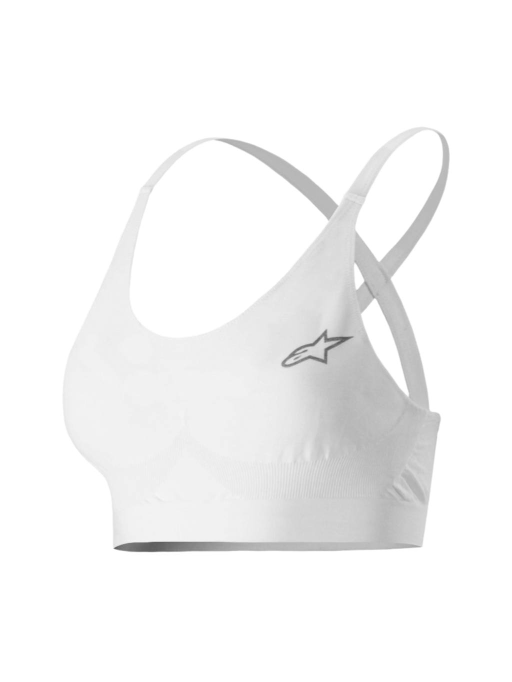 Alpinestars Stella TECH ZX Bra, intimo tecnico motorsport donna, bianco, con piccolo logo a stella grigio, tessuto leggero ignifugo LENZING™ FR, spalline sottili e fascia di supporto per prestazioni professionali nel racing automobilistico