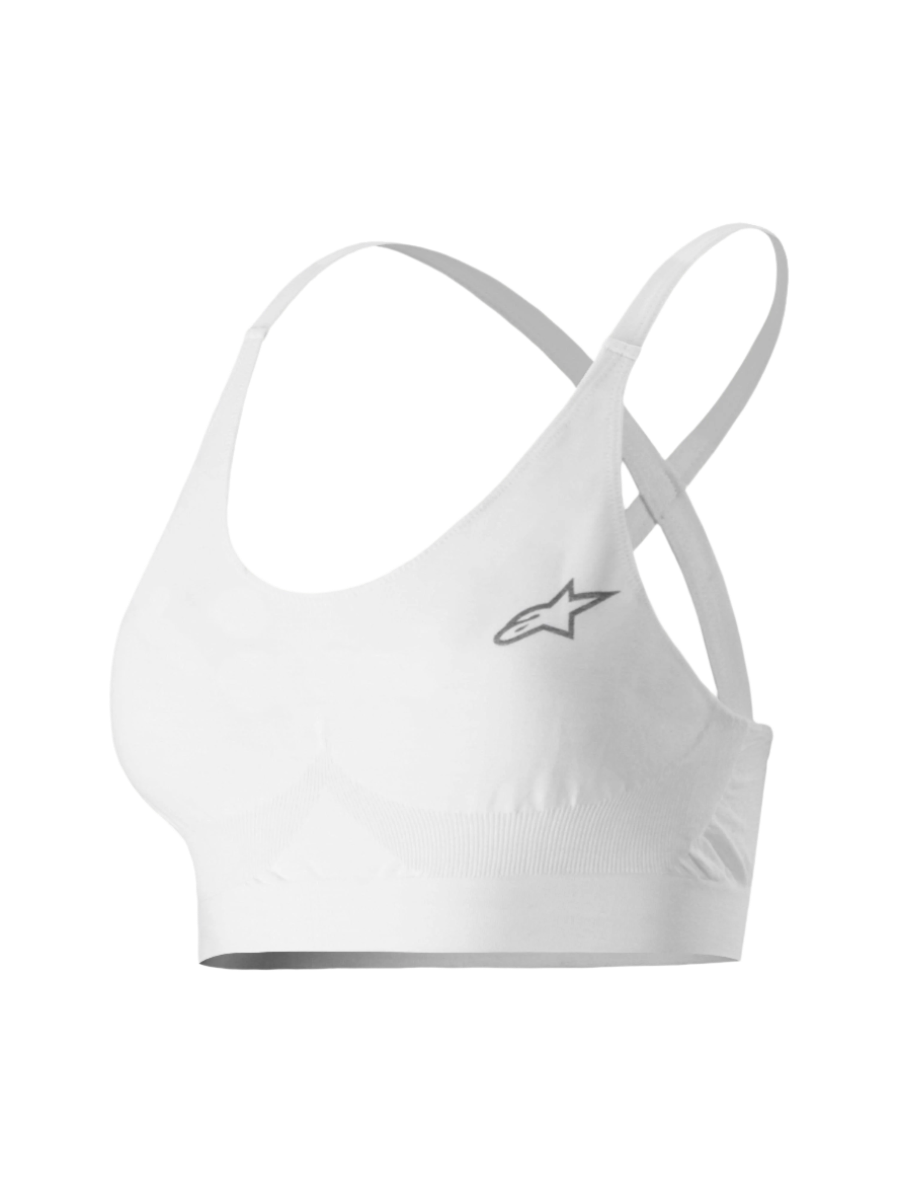 Alpinestars Stella TECH ZX Bra, intimo tecnico motorsport donna, bianco, con piccolo logo a stella grigio, tessuto leggero ignifugo LENZING™ FR, spalline sottili e fascia di supporto per prestazioni professionali nel racing automobilistico