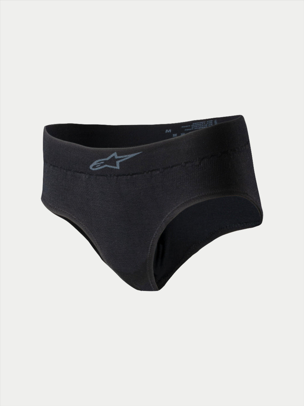 Alpinestars Stella TECH ZX Briefs, slip intimo racing da donna, nero con logo grigio sulla vita, strato di base leggero e resistente alle fiamme, certificato FIA 8856-2018, progettato per il racing automobilistico.