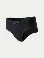 Alpinestars Stella TECH ZX Briefs, slip intimo racing da donna, nero con logo grigio sulla vita, strato di base leggero e resistente alle fiamme, certificato FIA 8856-2018, progettato per il racing automobilistico.