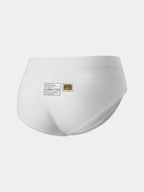Alpinestars Stella TECH ZX Briefs, slip racing da donna, bianco, vista posteriore con etichette di certificazione FIA 8856-2018 e marchio Alpinestars, strato di base leggero e ignifugo per il motorsport