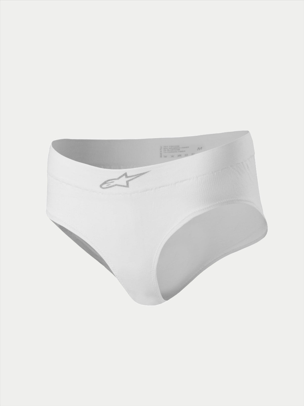 Alpinestars Stella TECH ZX Briefs, slip da corsa da donna, bianco, con logo a stella argento sulla fascia elastica frontale, strato base ignifugo certificato FIA 8856-2018, abbigliamento tecnico motorsport