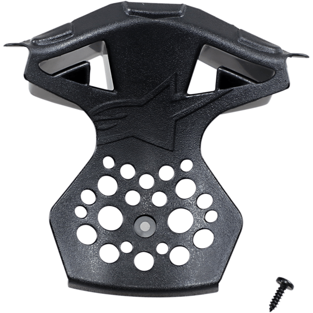 Alpinestars Supertech M10/M8 Helmet Chin Vent Frame, ricambio nero con logo a stella, struttura in plastica testurizzata con fori di ventilazione, include vite di montaggio