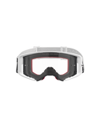 Alpinestars Supertech Corp Goggles, maschera da motocross, bianco con lente trasparente, fascia regolabile bianca e grigio chiaro, con scritta 'ONE GOAL. ONE VISION.' sulla lente, accenti rossi sulla spugna facciale, equipaggiamento protettivo ad alte prestazioni per corse fuoristrada