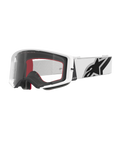 Alpinestars Supertech Corp Goggles, occhiali da motocross, bianco e trasparente, montatura bianca con lente in policarbonato trasparente, fascia bianca con logo Alpinestars nero prominente, schiuma facciale multistrato rossa e nera