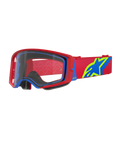 Alpinestars Supertech Corp Goggles, maschera da motocross, rosso e blu con lente trasparente, dotata di fascia regolabile rossa con grande logo a stella blu e verde lime, imbottitura facciale multistrato per il comfort, protezione oculare ad alte prestazioni per gare fuoristrada