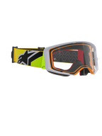 Alpinestars Supertech Corp Goggles, occhiali da motocross, giallo fluo e grigio, lente trasparente con dettagli arancioni sulla montatura, dotati di cinturino giallo fluo con logo Alpinestars nero per gare fuoristrada