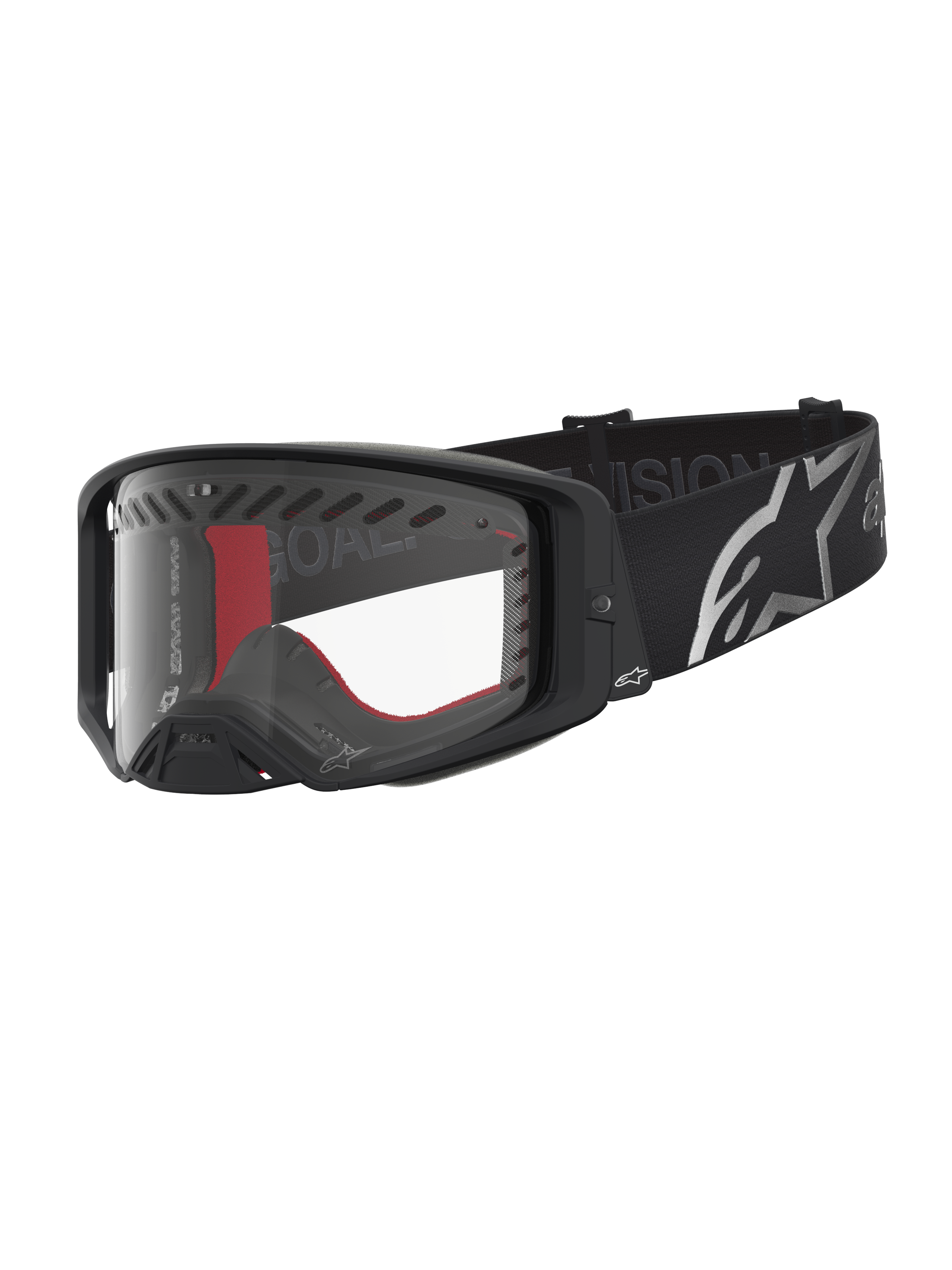 Alpinestars maschere Supertech Dura Air Fluid, maschere da motocross da uomo, nero e argento, lente trasparente e ampia fascia elastica con logo