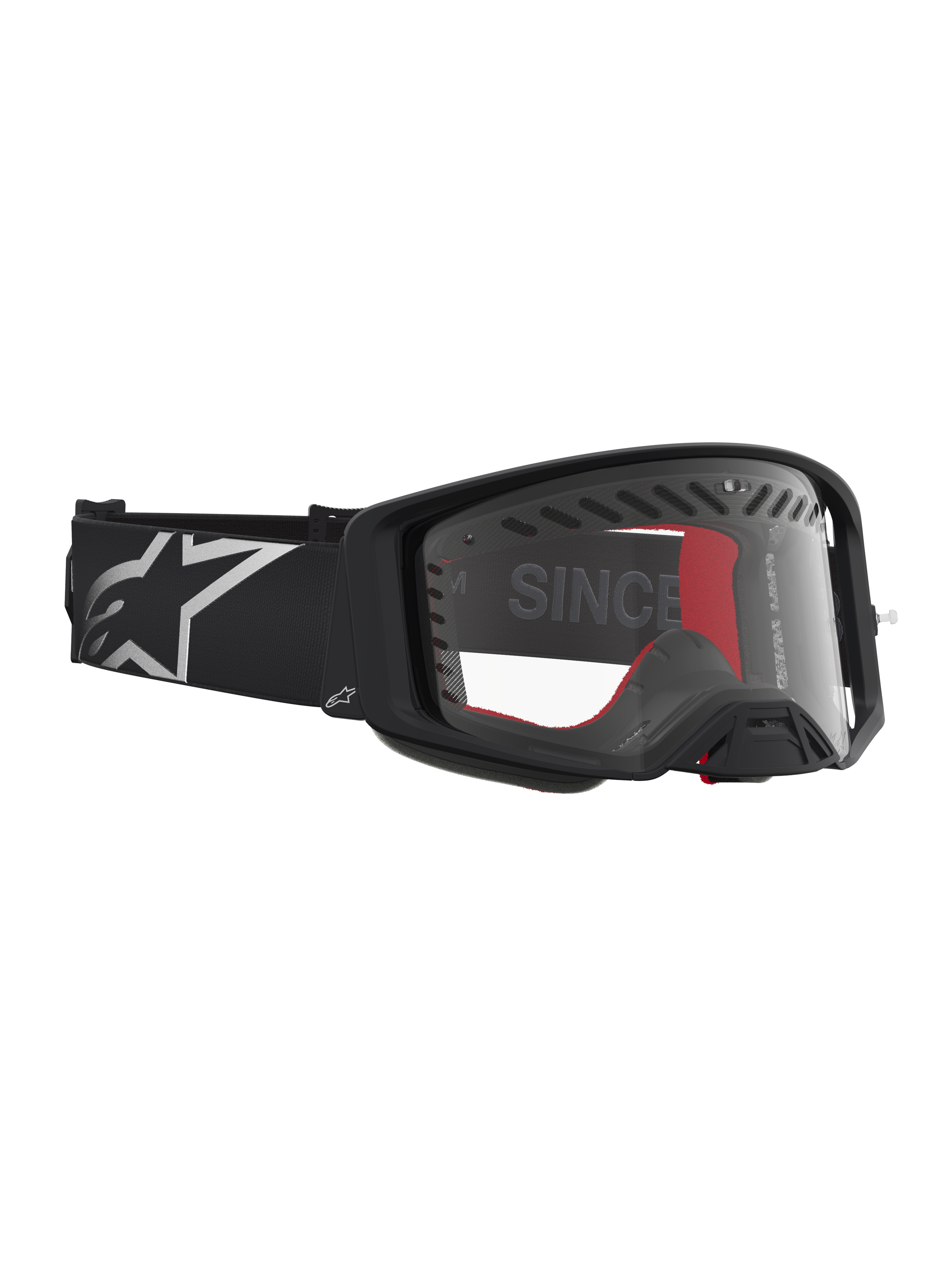 Alpinestars Maschere Supertech Dura Air Fluid, maschere da motocross racing, nere e argento, lente in policarbonato trasparente per off-road