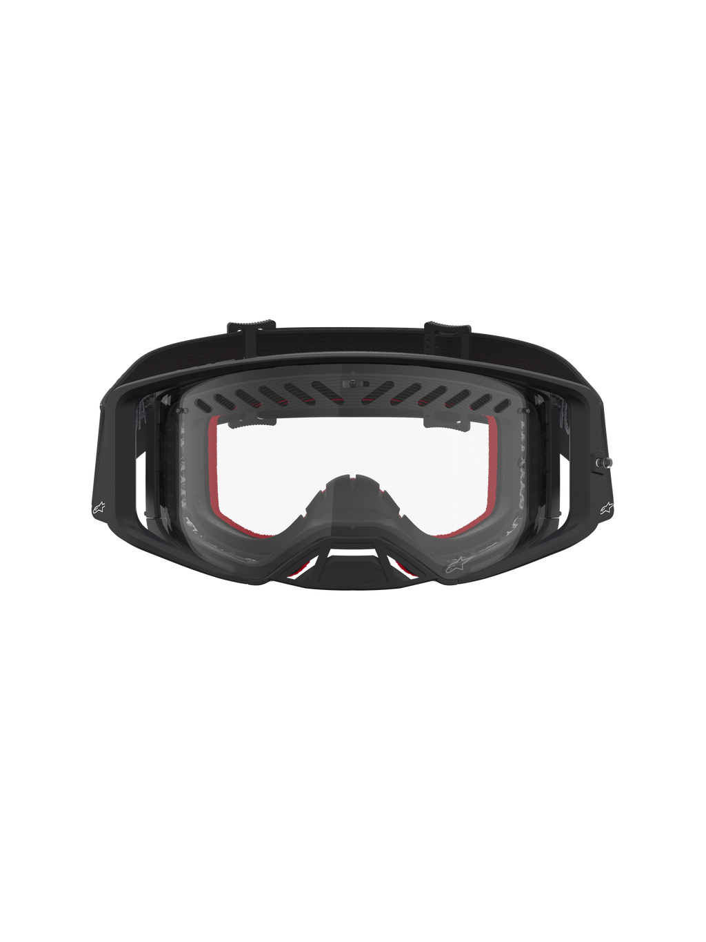 Alpinestars Maschere Supertech Dura Air Fluid, maschere da corsa motocross nere e rosse con lente trasparente e montatura ventilata