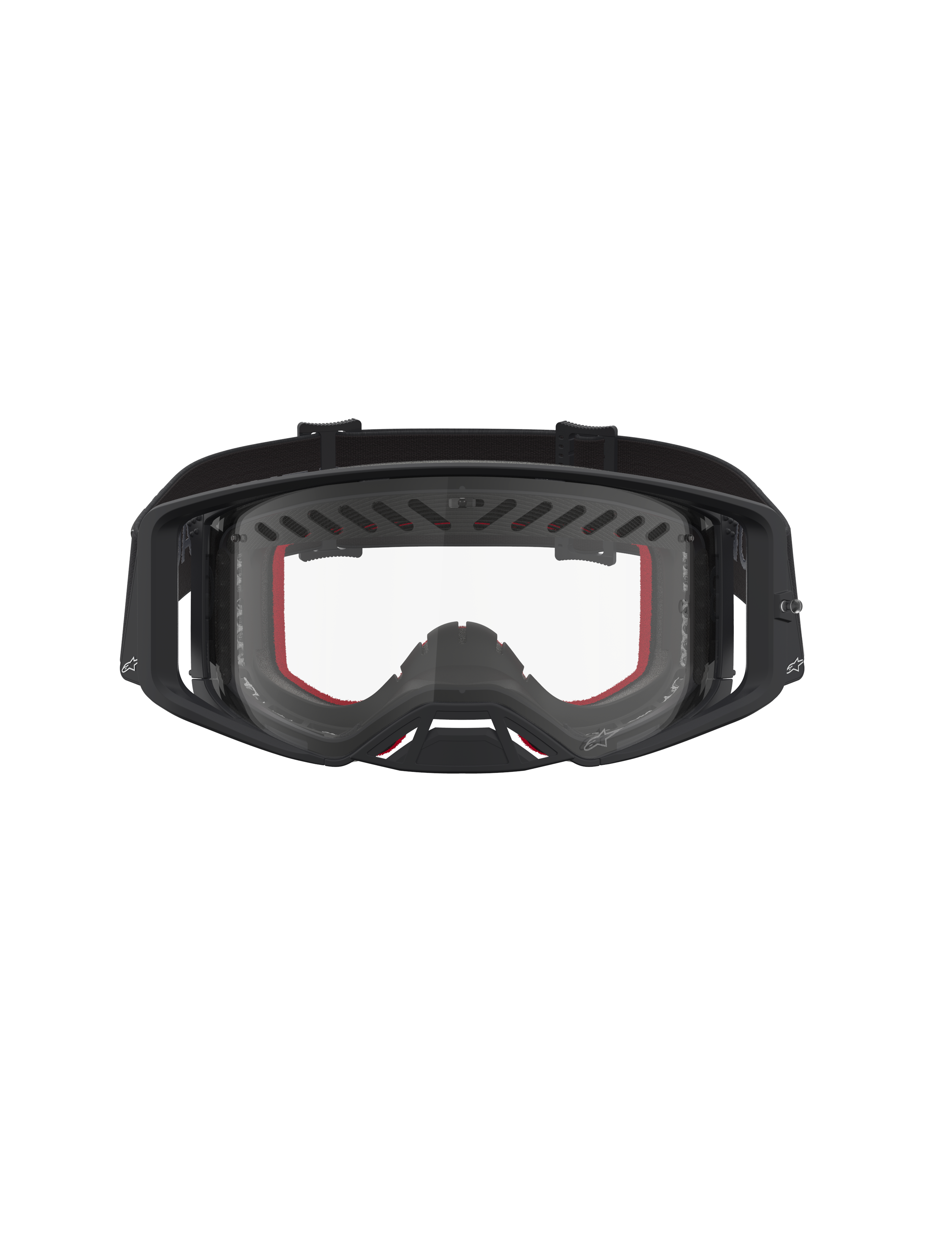 Alpinestars Maschere Supertech Dura Air Fluid, maschere da corsa motocross nere e rosse con lente trasparente e montatura ventilata