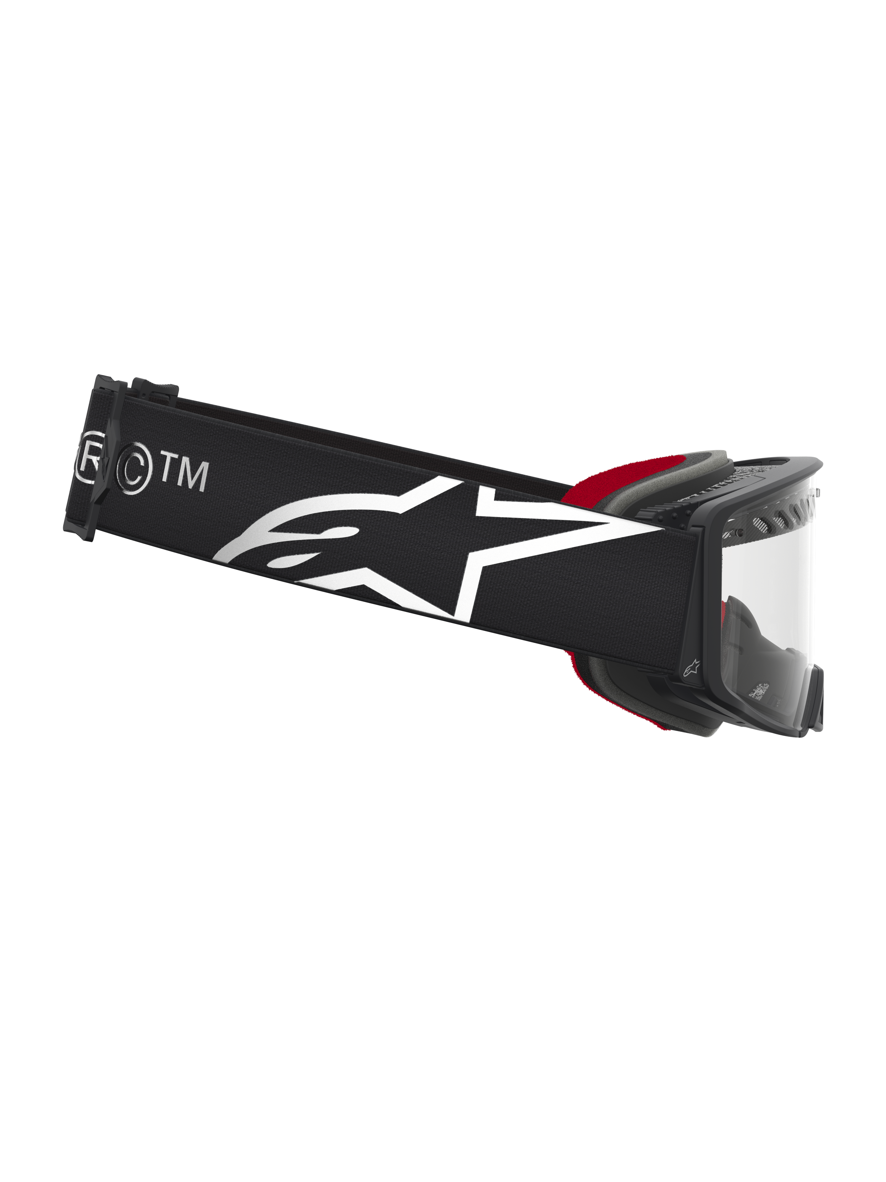 Alpinestars Maschere Supertech Dura Air Fluid, maschere da motocross, nero e argento, lente trasparente e cinturino logato.