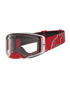 Alpinestars Supertech Dura Air Fluid, maschere da motocross racing, rosse e argento, con lente in policarbonato trasparente.