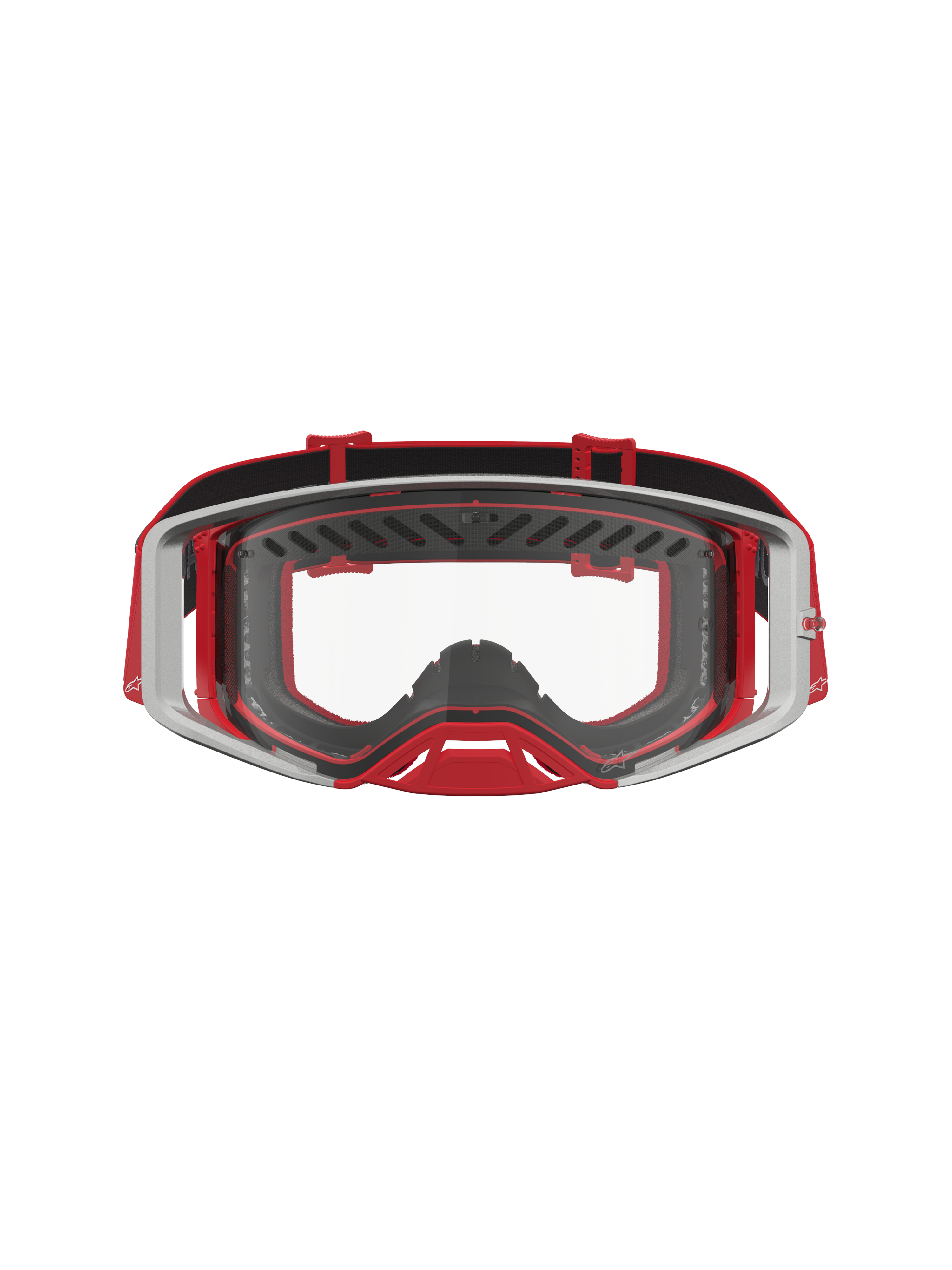 Alpinestars Maschere Supertech Dura Air Fluid, maschere da motocross professionali, rosso e argento, lente in policarbonato trasparente, design per prestazioni off-road e supercross