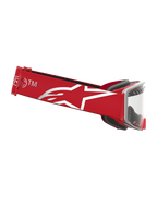 Alpinestars Maschere Supertech Dura Air Fluid, maschere da motocross racing, rosso e argento, lente chiara e logo a stella bianco sulla fascia.