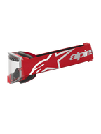 Alpinestars maschere Supertech Dura Air Fluid, occhiali da motocross rosso e argento con lente trasparente.