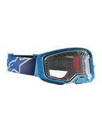 Alpinestars Maschere Supertech Dura Air Fluid, maschere da motocross blu e argento, lente trasparente e telaio ventilato.