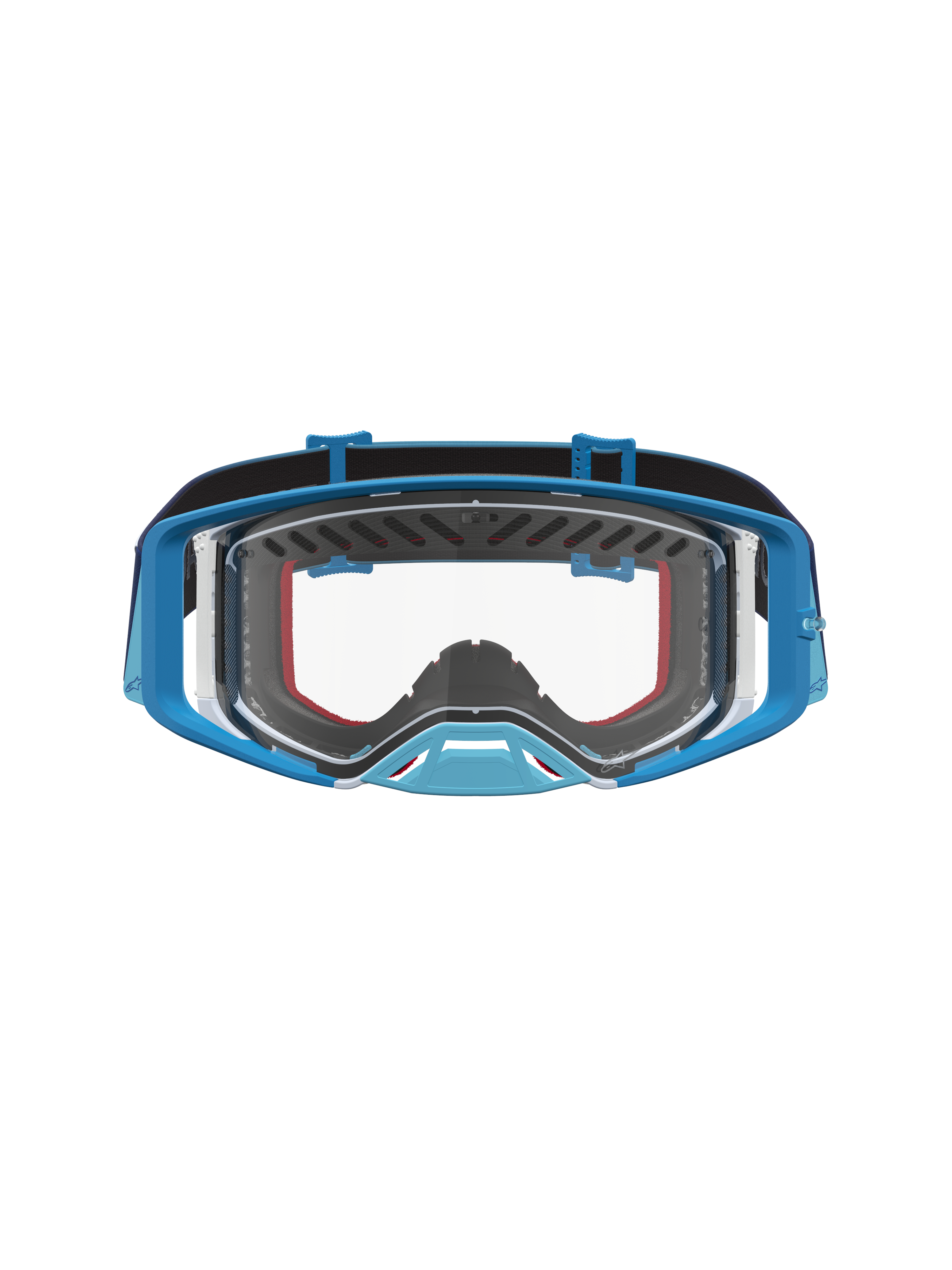 Alpinestars Maschere Supertech Dura Air Fluid, maschere motocross blu sfumato e grigio con lente trasparente di alta qualità.