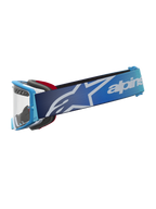 Alpinestars Maschere Supertech Dura Air Fluid, maschere da motocross blu sfumato, lente argento trasparente e cinturino logato per fuoristrada.