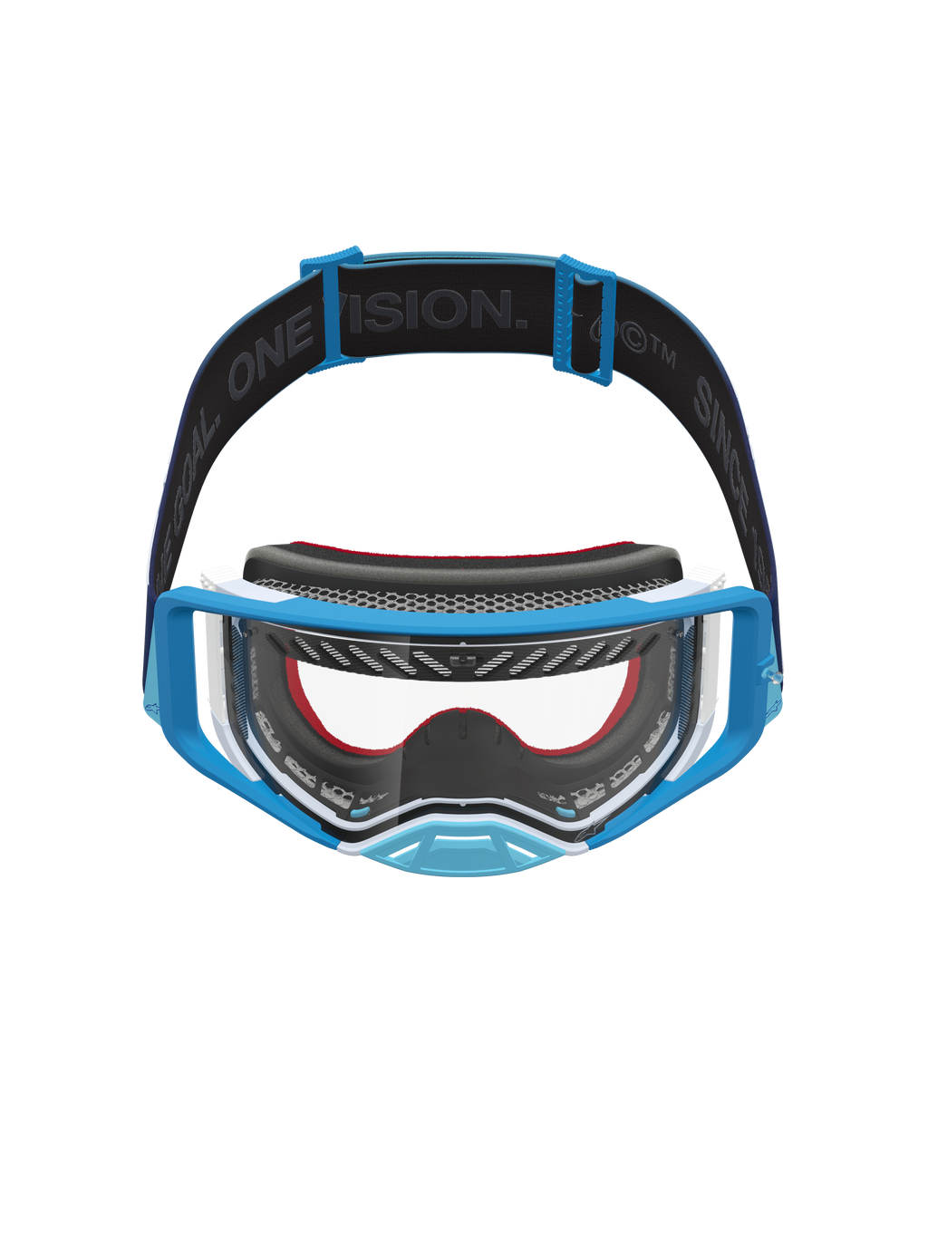 Alpinestars Maschere Supertech Dura Air Fluid, maschere da motocross, blu e bianche, con lente trasparente e cinturino con marchio, per gare off-road