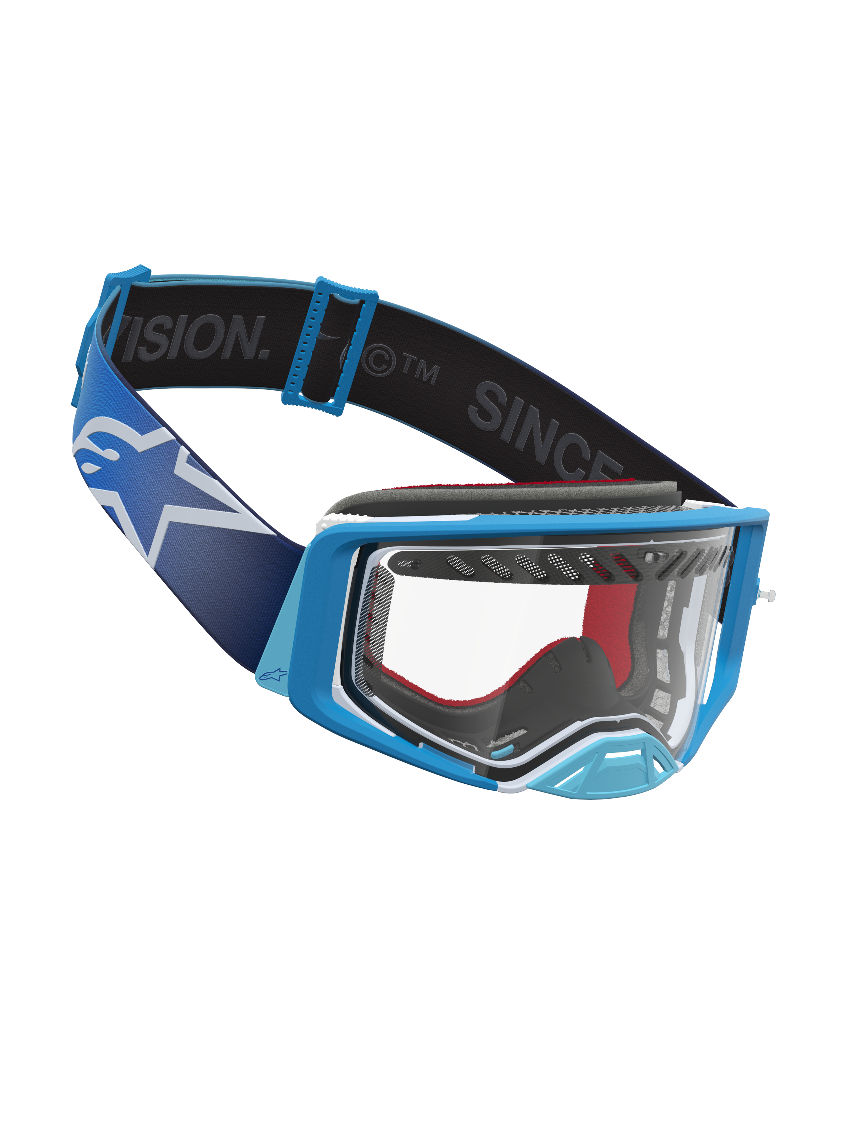 Alpinestars Maschere Supertech Dura Air Fluid, maschere da motocross racing, blu e bianche, lente in policarbonato trasparente