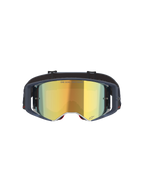 Alpinestars Supertech Vision Vista Goggles, maschere da motocross, Black Mirror Gold, vista frontale con lente dorata a specchio e montatura scura, occhiali professionali per gare off-road con testo "ONE GOAL. ONE VISION." e dettagli del logo.