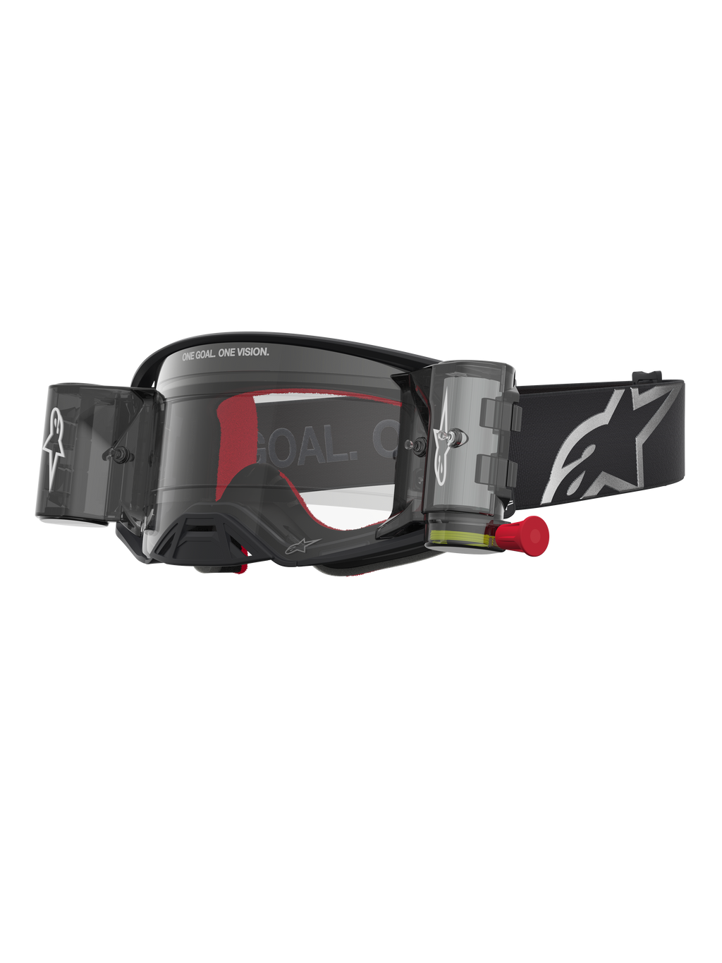 Alpinestars Maschere Supertech Firma Roll Off, maschere da motocross nere e argento, lente trasparente e sistema Roll Off.